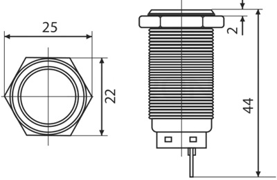 Рис.1. Кнопка металлическая TYJ 19-212 - габаритный чертеж