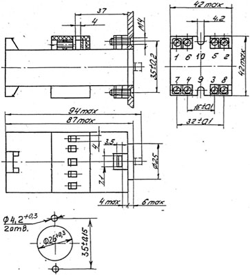 Схема габаритных размеров реле РЭУ-11-11